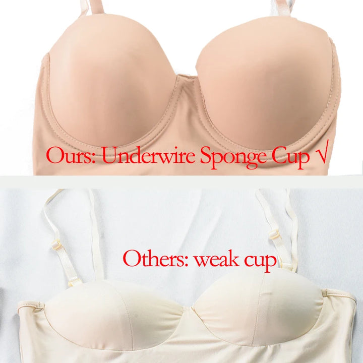 Slimming Full Length Shapewear Slips Nude Straight Tube Dress Body Shaper Women Skinny Under Dresses Underwire Cup Black