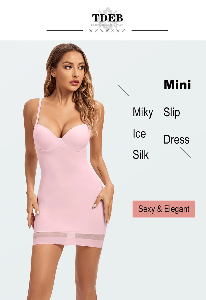 S-XXL Size Full Length Control Slips Women Shapewear Underwear Dress With Underwire Cup Body Shapers Black Beige
