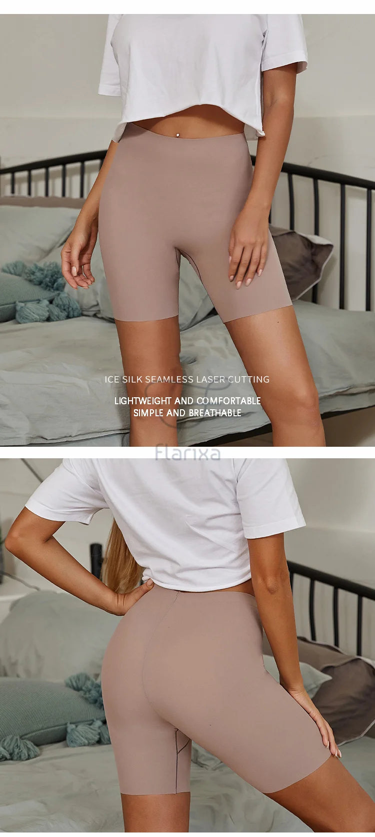 Flarixa Seamless Sports Shorts Women's Panties High Waist Tummy Hips Safety Pants Slim Shaping Underwear Ice Silk Boxer Briefs