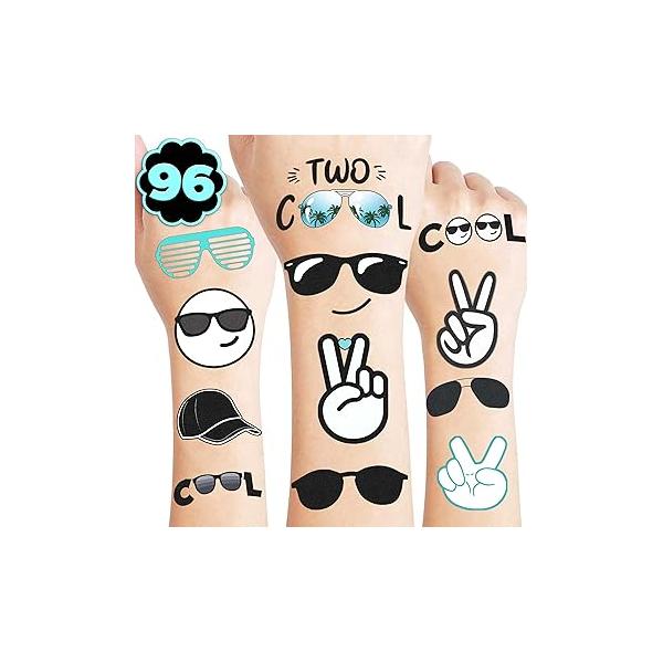 8 Sheets (96PCS) Two Cool Pre-Cut Temporary Tattoos for Kids - Birthday Party Supplies Decorations Favors, Cute Sticker Favors Boys Girls, Classroom Prizes and Gifts (Normal)
