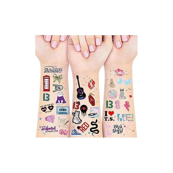 Temporary Tattoos for Fan Birthday Party Decoration,8 Sheet Hand and Face Tattoo Stickers,Party Favor Gift Kid,Boy,Girl,and Adult