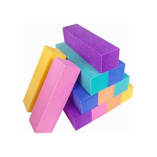 12 Pcs Nail Buffer Block for Acrylic and Natural Nails, 4 Sided Sanding Buffers Gel Nails Fingernail Shine Buffing Filer Set, Professional Manicure Polisher Bulk Medium Grit Mix Color