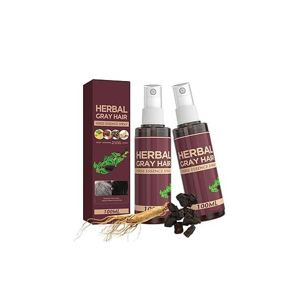 Herbal Gray Hair Essence Spray, Polygonum Multiflorum Black Reverse Darkening Conditioner, Natural Color Restoration, 100ml, 2-Pack