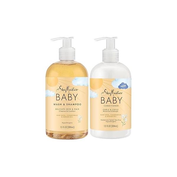 Shea Moisture Baby Care Set - Wash & Shampoo + Conditioner, Delicate Skin Hair Care, Moisturizer Detangler for Coily Curly Hair, 13 Oz Ea (2 Piece Set)