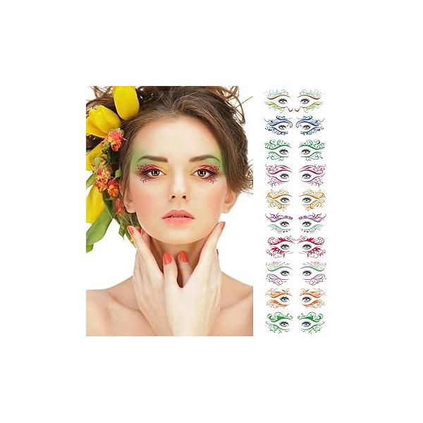 10 Pairs Eyeliner Temporary Tattoo Stickers Colorful Eye Shadow Makeup Transfer Eyeshadow Women Halloween Christmas Party Carnival Face Decals