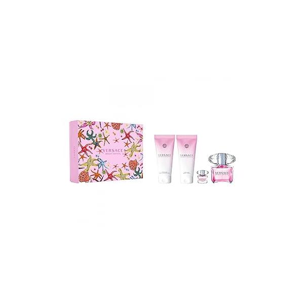 Versace Bright Crystal 4-Pieces Set for Women, Floral Fruity Fragnance, 9.59 Fl Oz