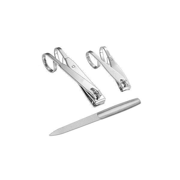 Nail Clippers Set, 2Pcs Professional Sharp Stainless Steel Comfort Grip Fingernail & Toenail Clipper Scissor Cutter and 1PC File, Silver