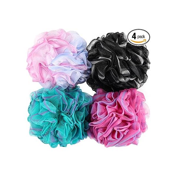 BTYMS Loofah Sponge 60 Gram Shower Pouf Bath Scrunchies Puff Exfoliating Body Wash Scrubber Puffs for Washing - Set of 4