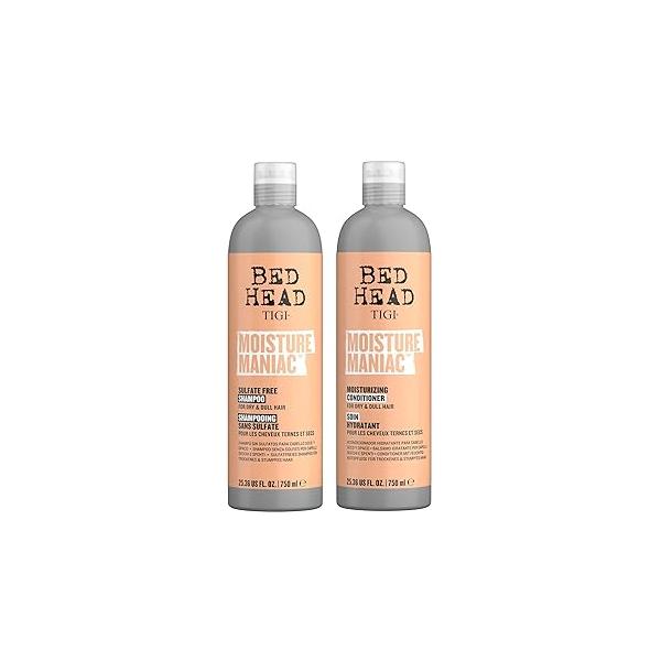 Bed Head by TIGI Sulfate Free Shampoo and Conditioner Set for Dry Hair, Moisture Maniac Hair Care with Argan Oil, 25.36 fl oz, 2 pack