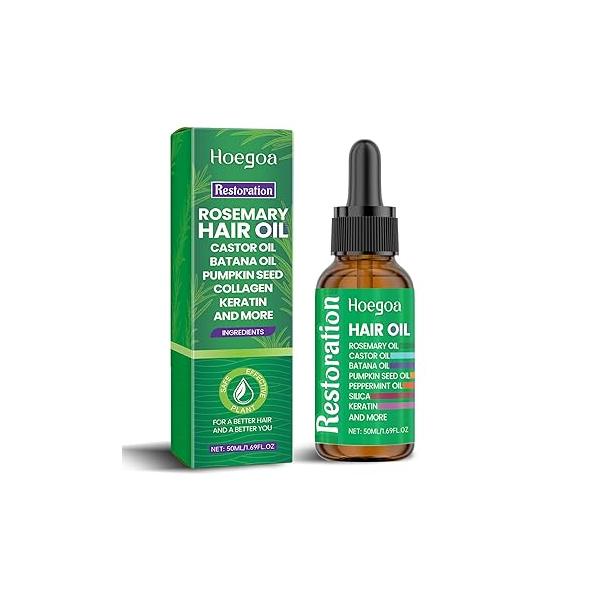 Rosemary Hair Oil with Batana Oil, Castor Pumpkin Seed Peppermint Silica, Keratin, Collagen and Multiple Beneficial Ingredients, Organic for Growth
