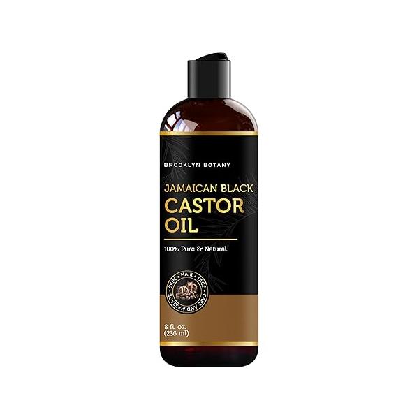 Brooklyn Botany Jamaican Black Castor Oil for Hair Growth, Eyelashes & Eyebrows - 100% Pure and Natural Carrier Oil, Body Massage Aromatherapy 8 Fl Oz