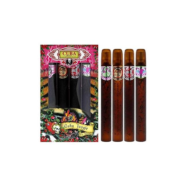 Cuba Jungle 4 Pieces Gift Set for Women, (Snake + Tiger Zebra Heartbreaker 4×1.17 Ounce Eau de Parfum Spray)