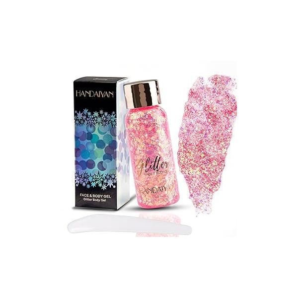 Body Glitter Gel,32g Face Gel,Intense Makeup Gel for Halloween, Easter, Thanksgiving, Christmas, Show, Party Accessories Pink