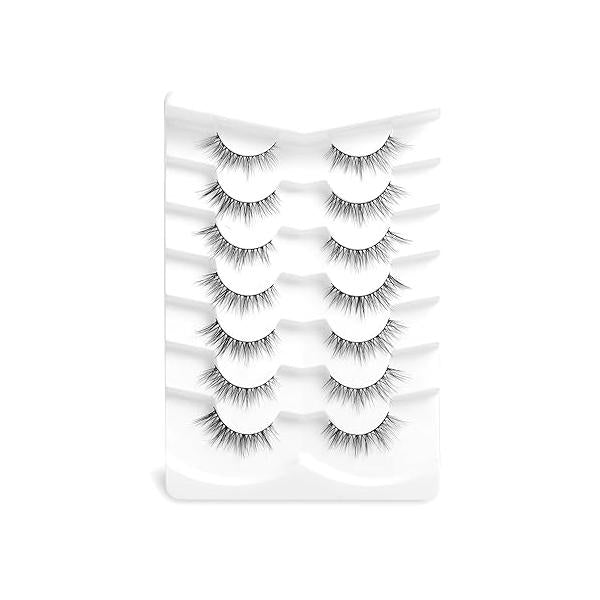 Onlyall Natural Lashes Wispy Look False Eyelashes Flared Eye Soft Fluffy 7 Pairs Lightweight Look-12mm, Black
