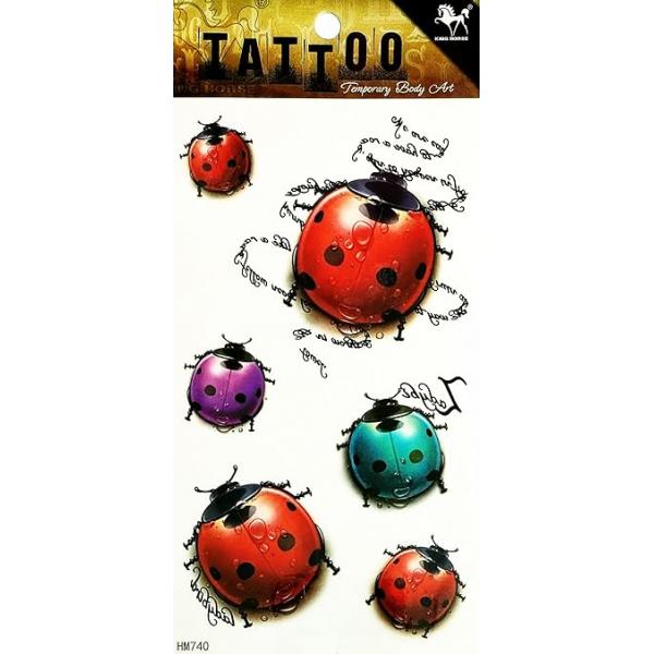 Ladybug Cute Temporary Tattoos 3D For Men Women Arts Cartoon Sticker Painting Sexy Body Festive Party Supplies Design Decorations Neck Chest Shoulder Legs Arm Back Mix Color 8X4 INCH.