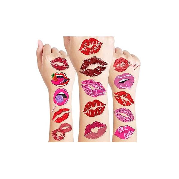 8 Sheets (84PCS) Lip Kiss Temporary Tattoos Stickers Valentines Day Theme Hot Pink Red Birthday Party Decorations Supplies Favors for Kids Girls Women Gifts Prizes Rewards