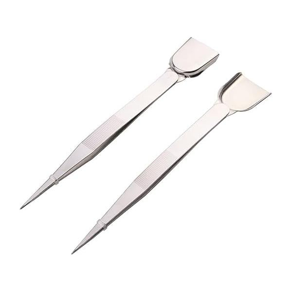 2 Pieces Stainless Steel Tweezers with Shovel Handy Tweezer Diamond Gem Jewelry Scoop Gems Pick Up Beads Tools for