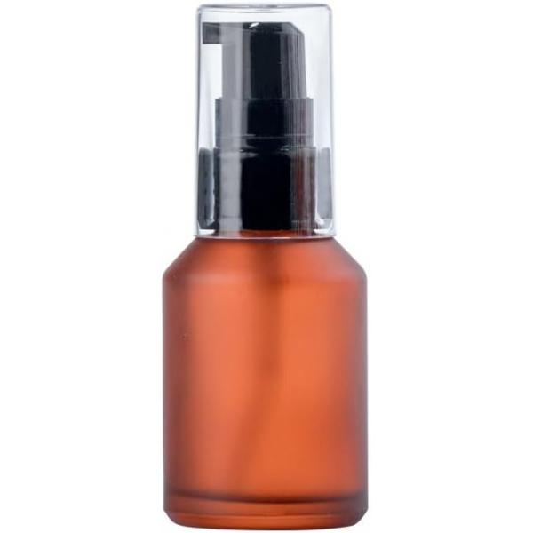 1Pc Brown Frosted Glass Pump Bottles, Refillable Lotion Bottle, Toiletries Liquid Container, Travel Sample Bottles with Cap for Cosmetic Makeup Dispensers(30ml)