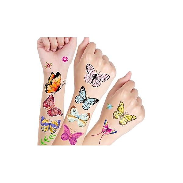 200 Pcs Butterfly Tattoos Temporary for Kids - 20 Sheets | Colorful & Waterproof Fake Tattoo Stickers Girls Beautiful Art Face Arm Body Sticker Birthday Halloween Party Favors Goodie Bags,