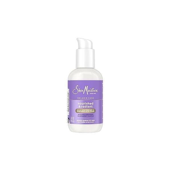 SheaMoisture Melanin Care Broad Spectrum SPF 30 Sunscreen Face Lotion Nourished & Radiant for Protection Against UV Rays Even Tone, with Pro-Ceramides +Elderberry Complex, 3 oz