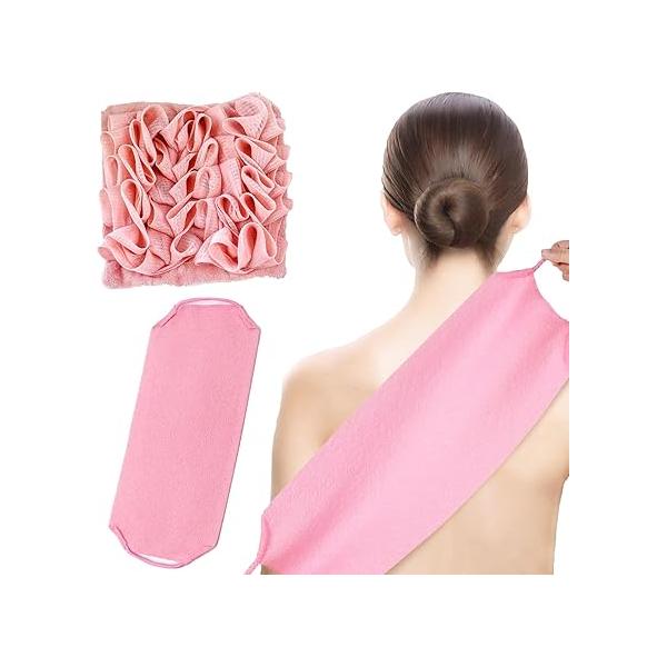 Wash Cloth Loofah Exfoliating Back Scrubber with Handle Body Shower Scrub African net Sponge, Bath Ball Towel Drawstring Soap Holder