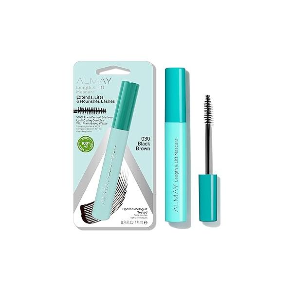 Almay Lengthening Mascara, Volume & Lift, Eye Makeup, Hypoallergenic and-Fragrance Free, 030 Black Brown, 0.24 fl oz.