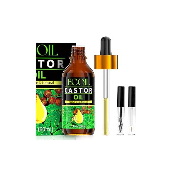 100% Pure Organic Castor Oil (2oz), Nourishing Hair, Lush Eyelashes, and Radiant Skin, Premium Natural Carrier