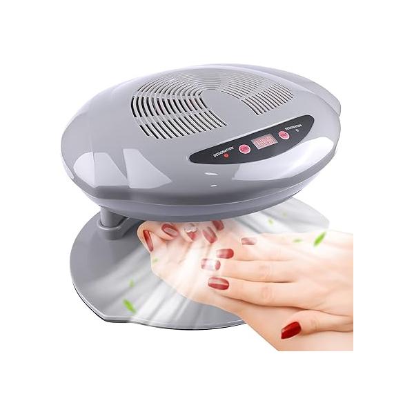 Kalolary Nail Lamp, 400W Air Dryer Fan Hair for Hands and Feet Polish Automatic Sensor Warm Cool Breeze Use at Home Salon (Grey)
