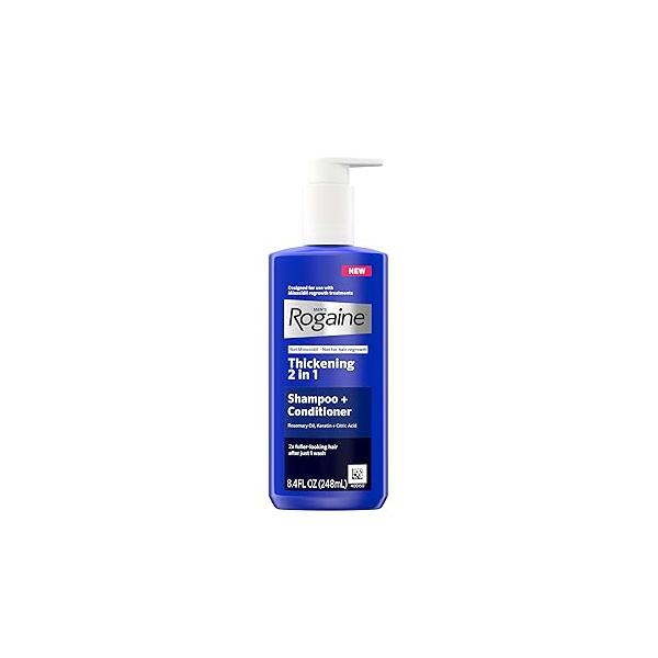 Rogaine Men's Thickening 2 in 1 Shampoo + Conditioner, Hair & Conditioner with Rosemary Oil, Keratin Citric Acid Leaves Visibly Thicker, Not Minoxidil, 8.4 fl. oz