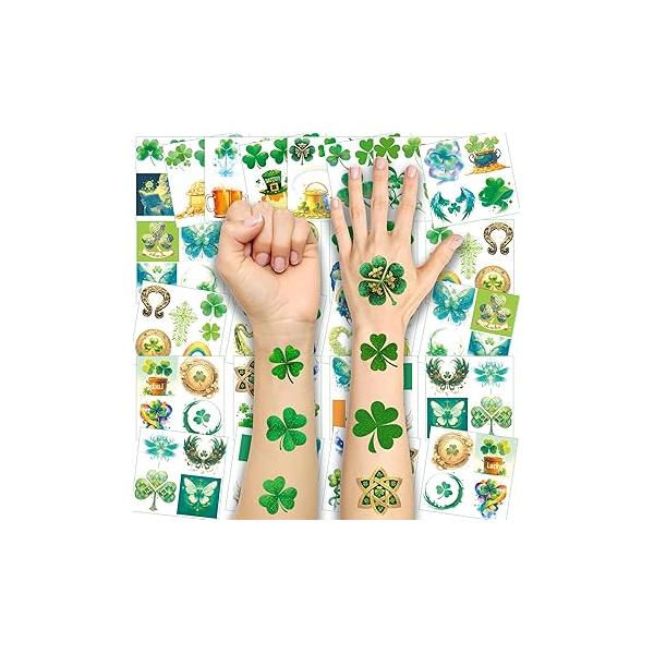St. Patrick's Day Shamrock Temporary Tattoos & Face Stickers, Waterproof Saint Clover Art Make up Deco Irish Party Favors
