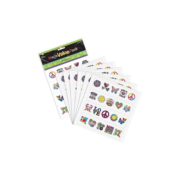 Multicolor Tween Tattoo Mega Value Pack Favors - 12.125" x 8" (120 Pc) Exciting & Unique Variety Designs Vibrant Temporary Tattoos for Kids Teens