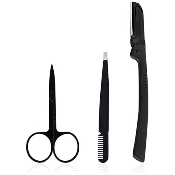 3pc Eyebrow Set. Includes scissors, tweezers with comb and foldable razor.