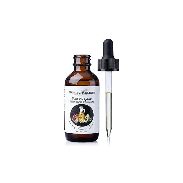 100% Organic, Cold-Pressed Rosemary, Castor and Avocado Oil | Growth & Frizz Repair Treatment (2 oz) Natural, Pure for Dry Damaged Hair Women Men