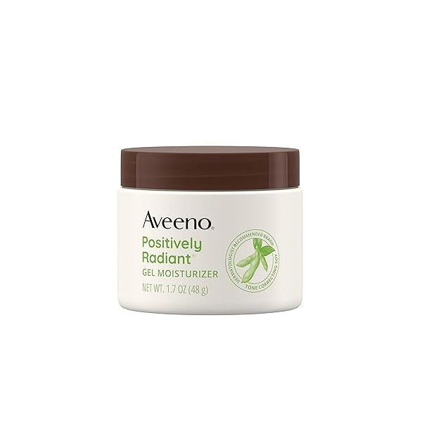 Aveeno Positively Radiant Daily Gel Facial Moisturizer with Hyaluronic Acid & Tone-Correcting Soy, Hydrating Brightening Face Cream Evens Skin Tone Texture, Hypoallergenic, 1.7 oz
