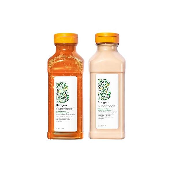 Briogeo Superfoods Mango + Cherry Hair Pack, Replenish Dull, Dry and Balance Oil for Oily Hair, Controls Nourished All Types Textures, Vegan, Cruelty-Free, 2 x 12.5 fl oz