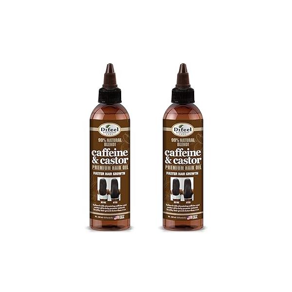 Difeel 99% Natural Premium Hair Oil - Caffeine & Castor 8 oz. (PACK OF 2)