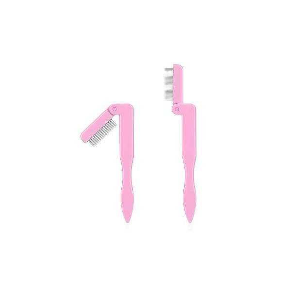 2 Pcs Folding Eyelash Comb Stainless Steel Metal Teeth Eyebrow Separator Tool Professional Lash and Brow Makeup Applicator Brush for Mascara Eyelashes Eyebrow(Pink)