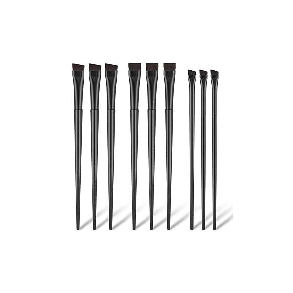 9 Pcs Angled Eyeliner and Eyebrow Brush Set - Flat Tint, Fine Slanted Applicator, Ultra Thin Makeup for Eyeshadow