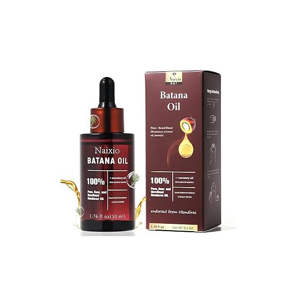 100% Pure Batana Oil for Hair Growth & Repair | Keratin-Infused Treatment to Reduce Frizz, Split Ends Heat Damage With Rosemary, Argan Coconut Oils 1.76 fl oz
