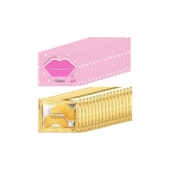 Miniling 30 Pairs Lip Mask & Eye Mask, Crystal Collagen Under Patches for Puffy Eyes, Undereye Bags, Wrinkles, 24K Gold Gel Masks Dark Circles and Puffines, Skincare Gifts Women