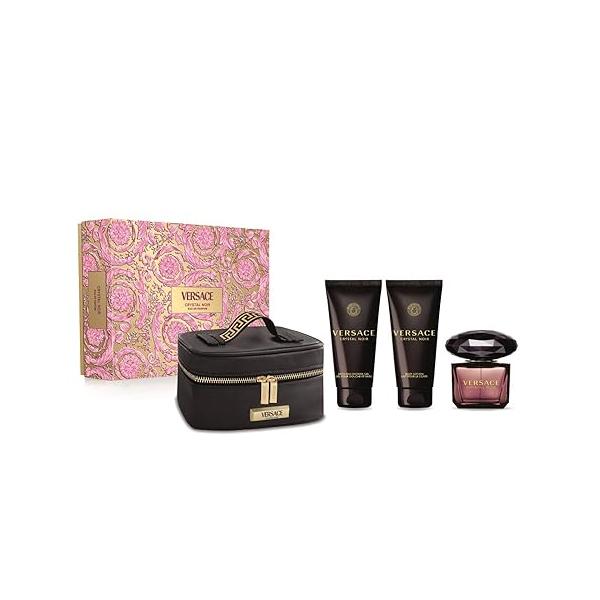 Versace Crystal Noir for Women - 4 Pc Gift Set 3oz EDP Spray, 3.4oz Body Lotion, Shower Gel, Beauty Case