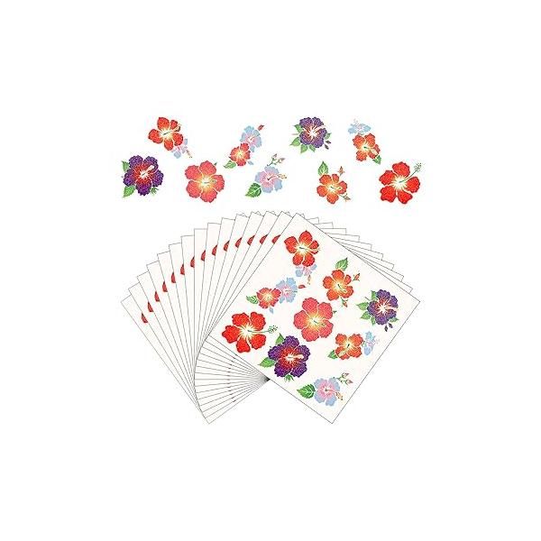 180pcs Hibiscus Flower Temporary Tattoos, Summer Glitter Tattoos Colorful Tattoo Stickers for Body Face Beach Party Pool Supplies