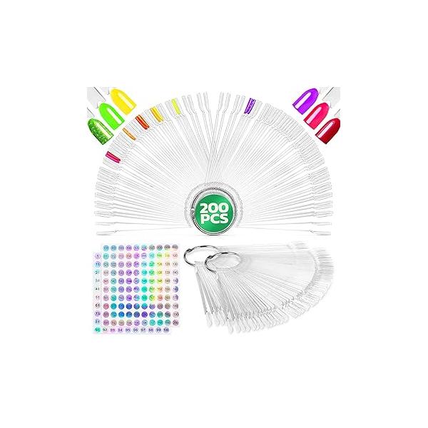 Nail Polish Swatch Sticks with Number Stickers - 200Pcs Rings Clear Display Color Practice Plastic
