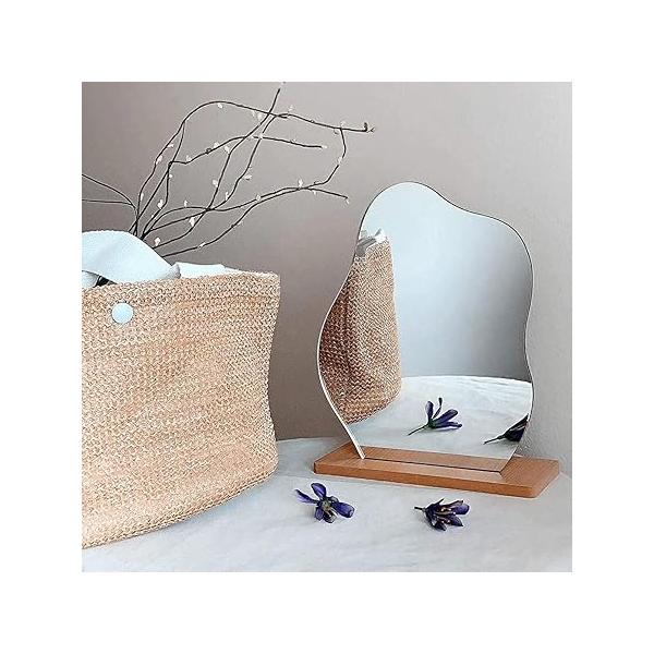 Vanity Makeup Mirror Frameless, Decorative Desk Tabletop Acrylic Mirrors with Wooden Stand for Living Room, Bedroom, and Minimal Spaces Home Decor | Minimalist Cloud Aesthetic Napa Beauty