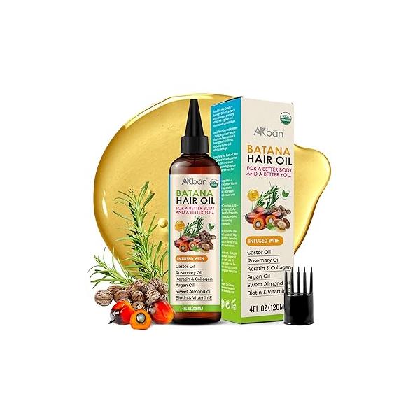 100% Pure Batana Oil for Hair Growth with Castor, Rosemary, Pumpkin, Infused With Biotin, Keratin & Vitamin E, Premium Blend Oils Strengthening Treatment, 4 FL OZ