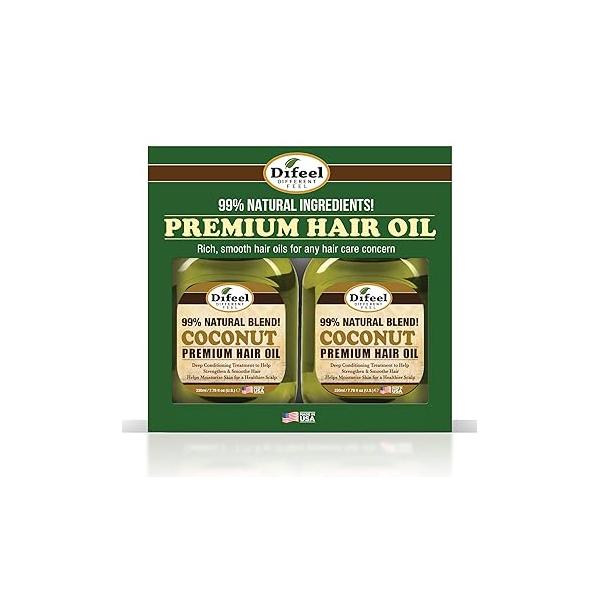 Difeel Premium Natural Hair Oil - Coconut 7.1 oz. Deluxe 2-PC Gift Set