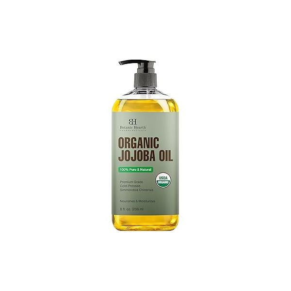 Botanic Hearth Organic Jojoba Oil (Styling Oil, 8 fl oz) | 100% Pure, Cold Pressed & Hexane Free Ideal for Skin, Hair Nails