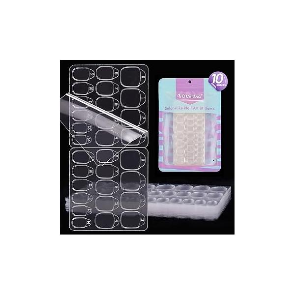 BTArtbox 10 Sheets 15 Sizes Ultra Thin & Waterproof Nail Stickers for Fake Nails, 300PCS Double Sided Jelly Sticky Tabs Manicure