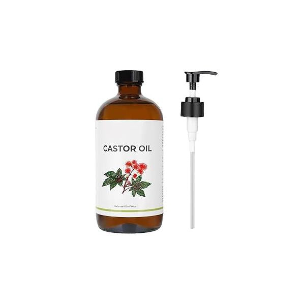 100% Pure USDA Certified Organic Castor Oil Cold Pressed,Worthy Eyelashes & Eyebrows, Promote Hair Growth, Radiant Skin, and Soothe Irritated Eyes - 16oz Glass Bottle