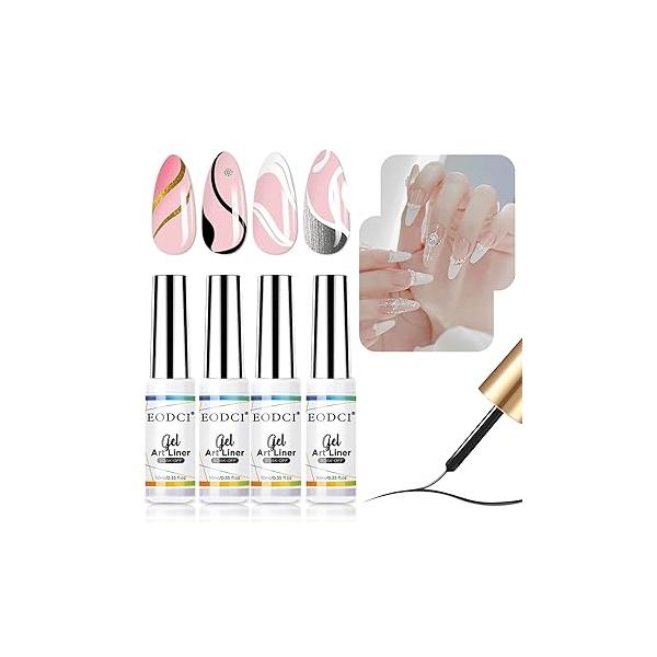 Nail Art Liner Set 4 Pcs Black White Gold Silver Colors Paint Swirl Built Thin Brush in Bottle Soak off Led Lamp Gel Polish Manicure